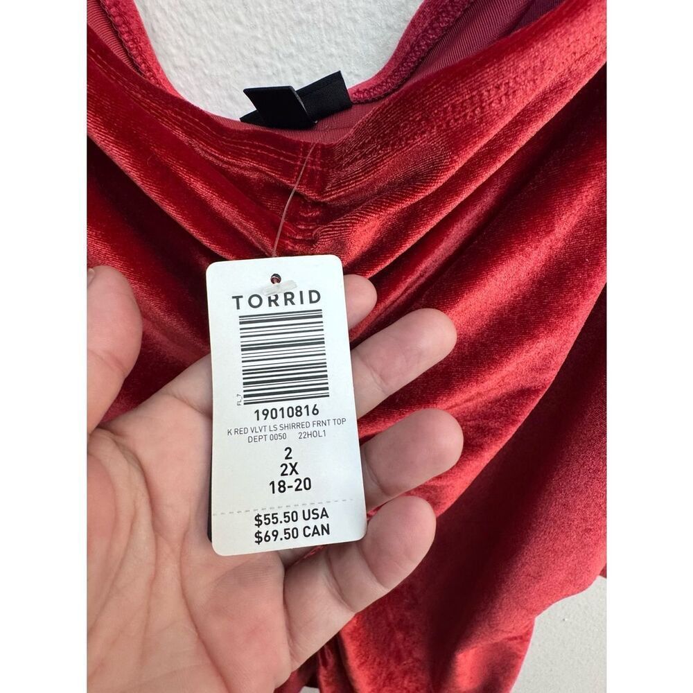 NWT Torrid Stretch Velvet Shirred Front Off-The-Shoulder Top - Red - Size 1 & 2 - Picture 10 of 14